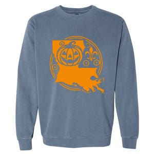 Louisiana Halloween Jack O Lantern With Fleur De Lis Garment-Dyed Sweatshirt