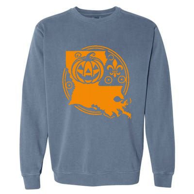 Louisiana Halloween Jack O Lantern With Fleur De Lis Garment-Dyed Sweatshirt