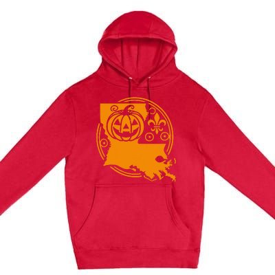 Louisiana Halloween Jack O Lantern With Fleur De Lis Premium Pullover Hoodie