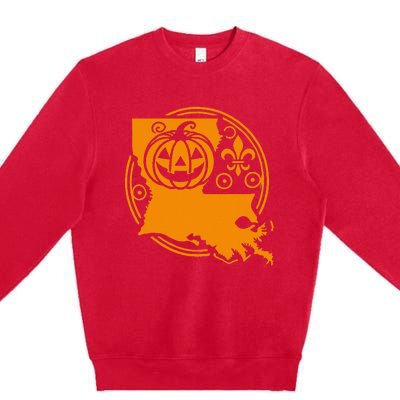 Louisiana Halloween Jack O Lantern With Fleur De Lis Premium Crewneck Sweatshirt