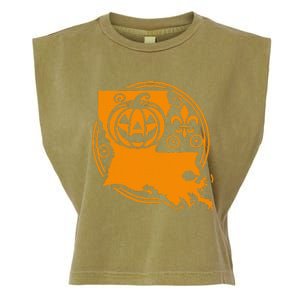 Louisiana Halloween Jack O Lantern With Fleur De Lis Garment-Dyed Women's Muscle Tee