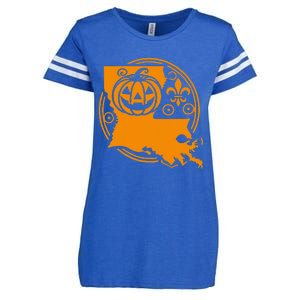 Louisiana Halloween Jack O Lantern With Fleur De Lis Enza Ladies Jersey Football T-Shirt