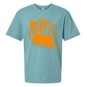 Louisiana Halloween Jack O Lantern With Fleur De Lis Sueded Cloud Jersey T-Shirt