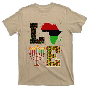 Love Happy Kwanzaa Decorations Africa Map Kinara Candles T-Shirt