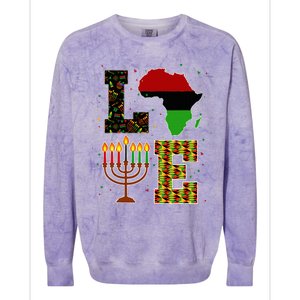 Love Happy Kwanzaa Decorations Africa Map Kinara Candles Colorblast Crewneck Sweatshirt