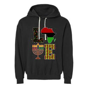 Love Happy Kwanzaa Decorations Africa Map Kinara Candles Garment-Dyed Fleece Hoodie