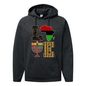 Love Happy Kwanzaa Decorations Africa Map Kinara Candles Performance Fleece Hoodie