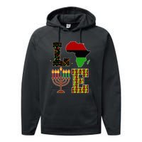 Love Happy Kwanzaa Decorations Africa Map Kinara Candles Performance Fleece Hoodie