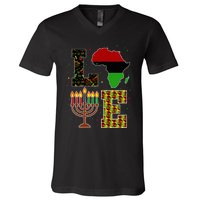 Love Happy Kwanzaa Decorations Africa Map Kinara Candles V-Neck T-Shirt