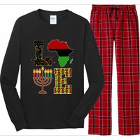 Love Happy Kwanzaa Decorations Africa Map Kinara Candles Long Sleeve Pajama Set