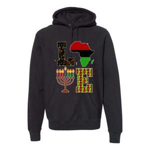 Love Happy Kwanzaa Decorations Africa Map Kinara Candles Premium Hoodie