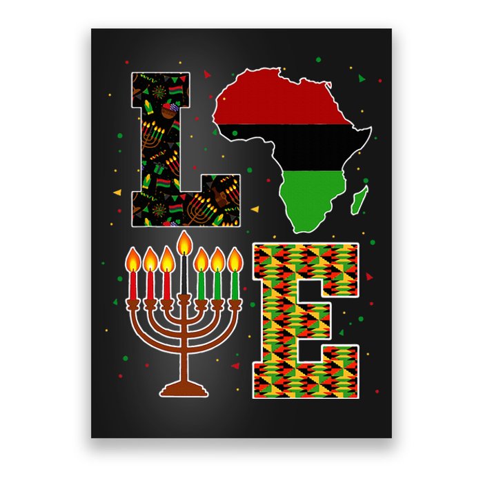 Love Happy Kwanzaa Decorations Africa Map Kinara Candles Poster