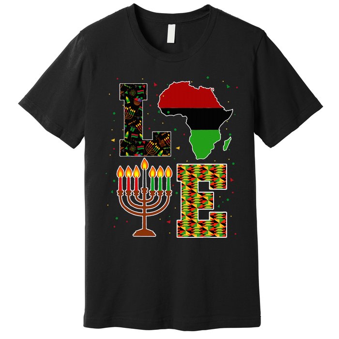 Love Happy Kwanzaa Decorations Africa Map Kinara Candles Premium T-Shirt