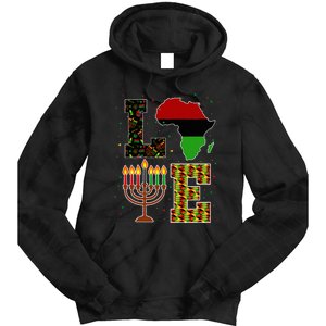 Love Happy Kwanzaa Decorations Africa Map Kinara Candles Tie Dye Hoodie