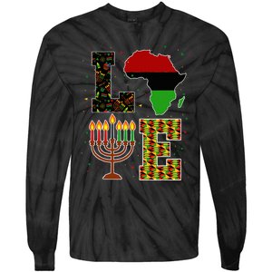 Love Happy Kwanzaa Decorations Africa Map Kinara Candles Tie-Dye Long Sleeve Shirt