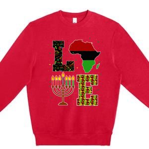 Love Happy Kwanzaa Decorations Africa Map Kinara Candles Premium Crewneck Sweatshirt