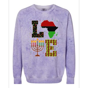 LOVE Happy Kwanzaa Decorations Africa Map Kinara Candles Colorblast Crewneck Sweatshirt