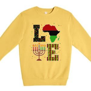 LOVE Happy Kwanzaa Decorations Africa Map Kinara Candles Premium Crewneck Sweatshirt