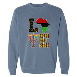 LOVE Happy Kwanzaa Decorations Africa Map Kinara Candles Garment-Dyed Sweatshirt