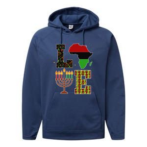 LOVE Happy Kwanzaa Decorations Africa Map Kinara Candles Performance Fleece Hoodie