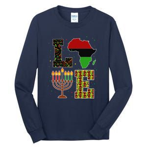 LOVE Happy Kwanzaa Decorations Africa Map Kinara Candles Tall Long Sleeve T-Shirt