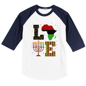 LOVE Happy Kwanzaa Decorations Africa Map Kinara Candles Baseball Sleeve Shirt