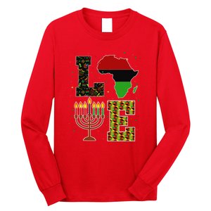 LOVE Happy Kwanzaa Decorations Africa Map Kinara Candles Long Sleeve Shirt