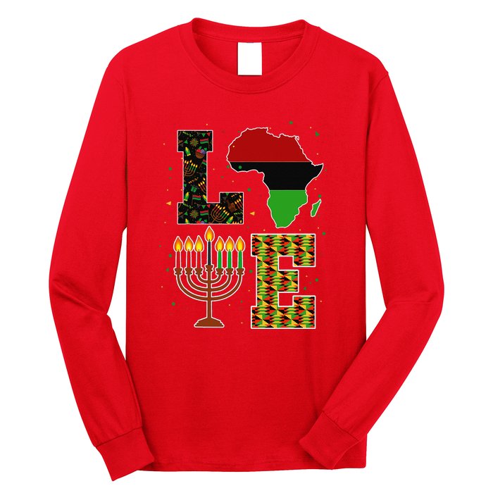 LOVE Happy Kwanzaa Decorations Africa Map Kinara Candles Long Sleeve Shirt