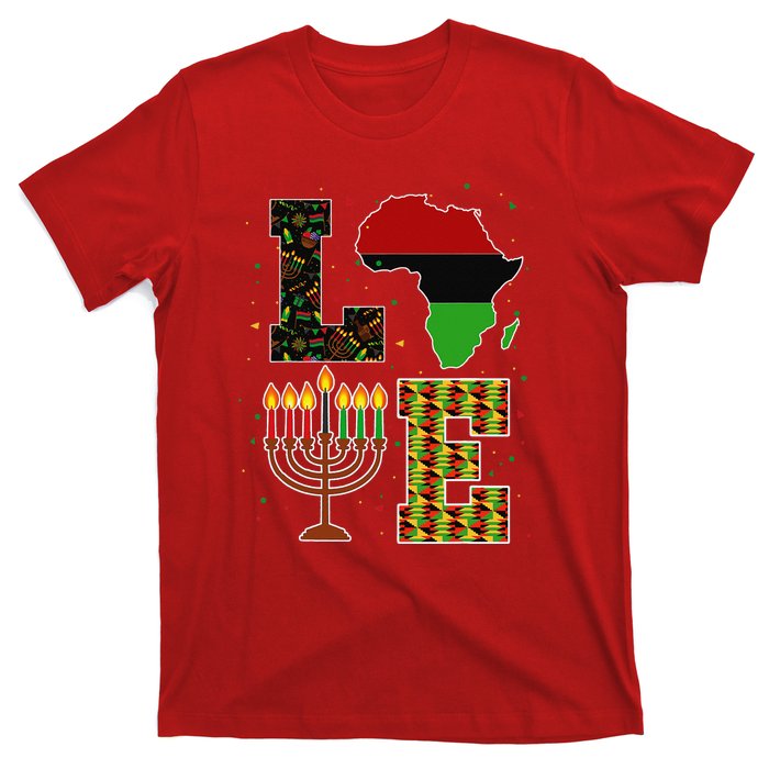 LOVE Happy Kwanzaa Decorations Africa Map Kinara Candles T-Shirt