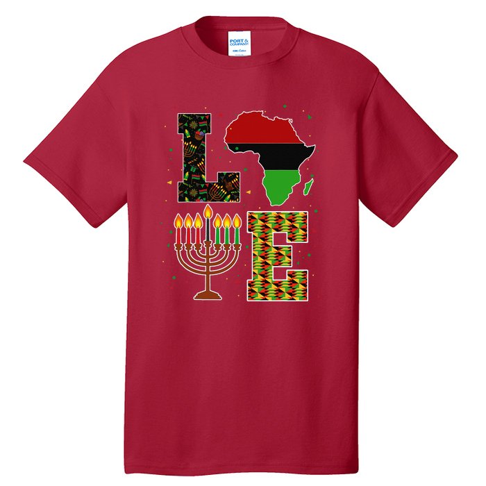 LOVE Happy Kwanzaa Decorations Africa Map Kinara Candles Tall T-Shirt