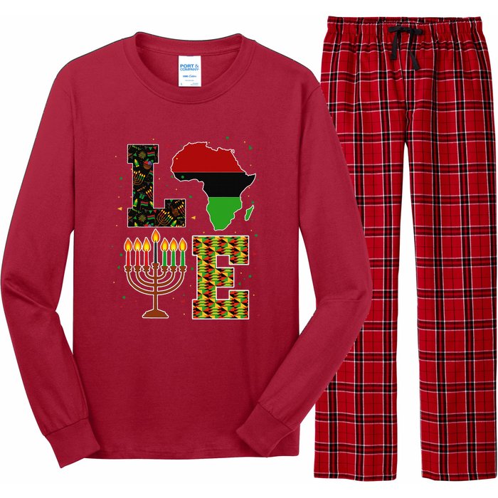 LOVE Happy Kwanzaa Decorations Africa Map Kinara Candles Long Sleeve Pajama Set