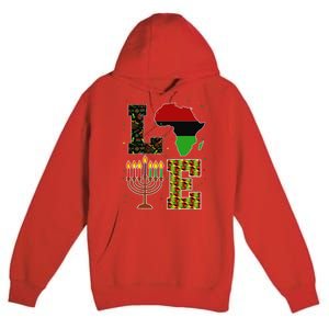 LOVE Happy Kwanzaa Decorations Africa Map Kinara Candles Premium Pullover Hoodie