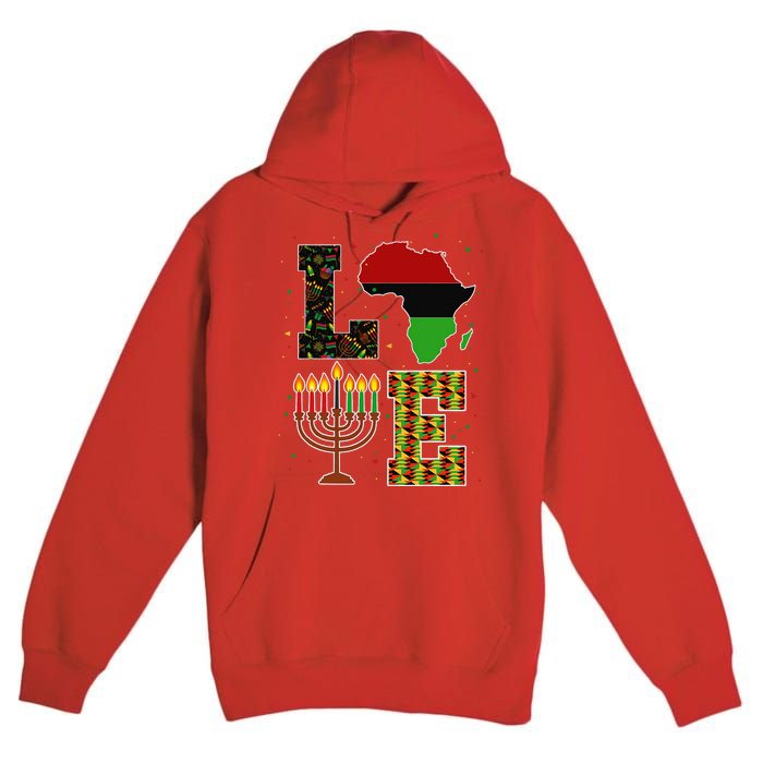 LOVE Happy Kwanzaa Decorations Africa Map Kinara Candles Premium Pullover Hoodie