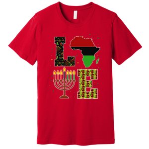 LOVE Happy Kwanzaa Decorations Africa Map Kinara Candles Premium T-Shirt