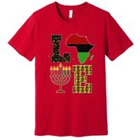 LOVE Happy Kwanzaa Decorations Africa Map Kinara Candles Premium T-Shirt