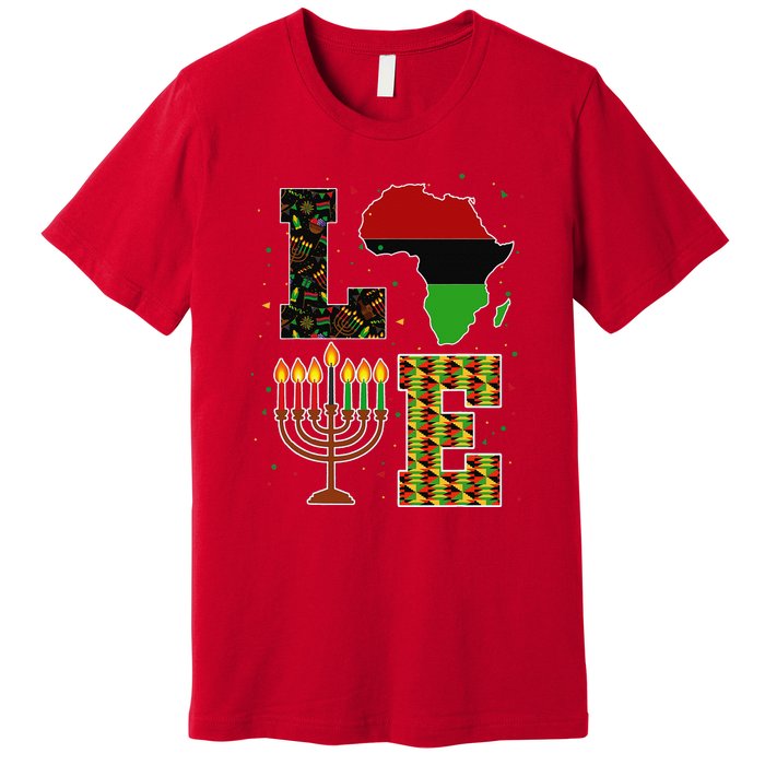 LOVE Happy Kwanzaa Decorations Africa Map Kinara Candles Premium T-Shirt