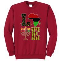 LOVE Happy Kwanzaa Decorations Africa Map Kinara Candles Tall Sweatshirt