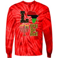 LOVE Happy Kwanzaa Decorations Africa Map Kinara Candles Tie-Dye Long Sleeve Shirt