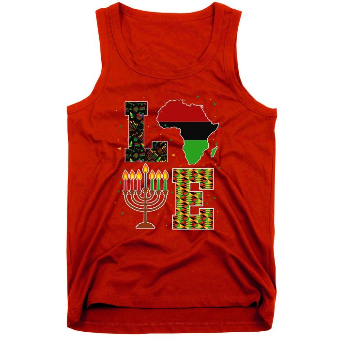 LOVE Happy Kwanzaa Decorations Africa Map Kinara Candles Tank Top