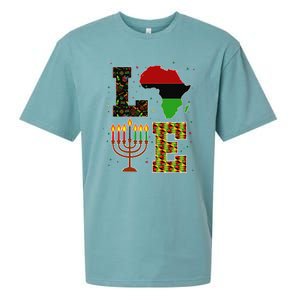 LOVE Happy Kwanzaa Decorations Africa Map Kinara Candles Sueded Cloud Jersey T-Shirt