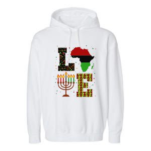 LOVE Happy Kwanzaa Decorations Africa Map Kinara Candles Garment-Dyed Fleece Hoodie