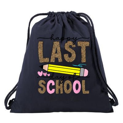 Leopard Happy Last Day Of School Graduation Teacher Student Drawstring Bag