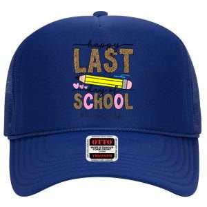 Leopard Happy Last Day Of School Graduation Teacher Student High Crown Mesh Back Trucker Hat