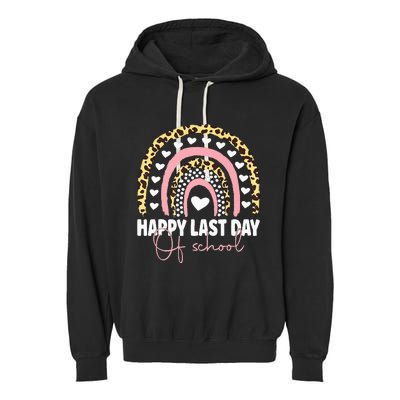 Leopard Happy Last Day Of School Student Graduation Rainbow Garment-Dyed Fleece Hoodie