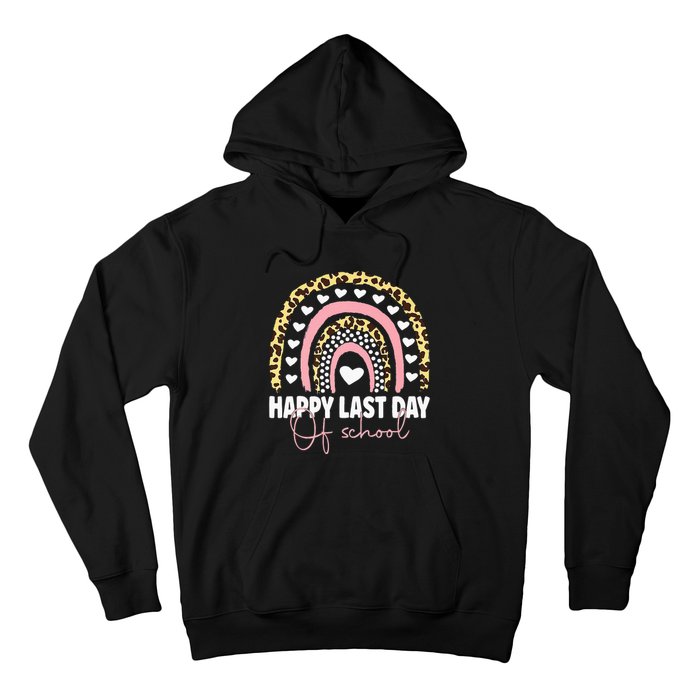 Leopard Happy Last Day Of School Student Graduation Rainbow Hoodie