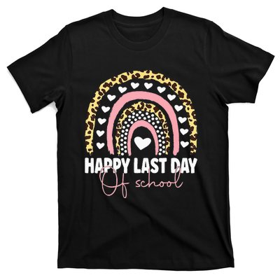 Leopard Happy Last Day Of School Student Graduation Rainbow T-Shirt