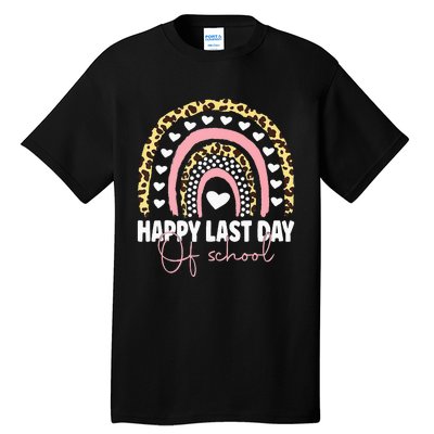 Leopard Happy Last Day Of School Student Graduation Rainbow Tall T-Shirt