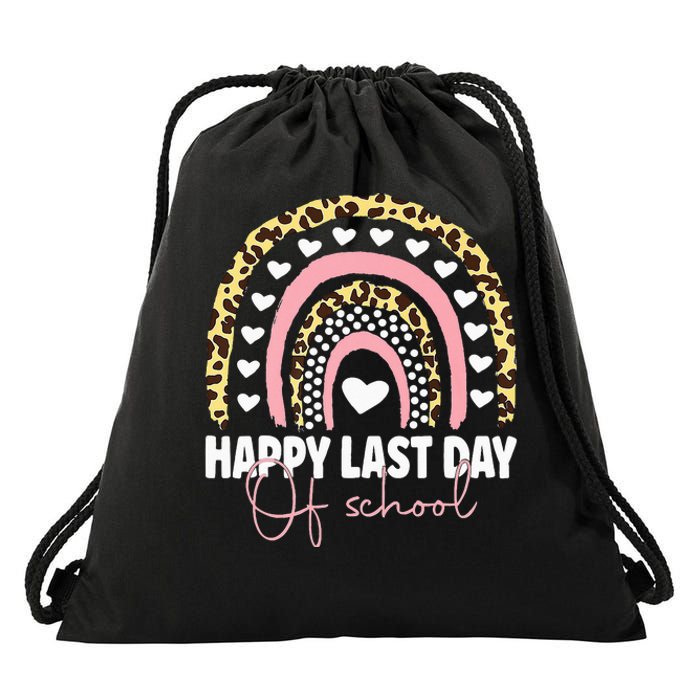 Leopard Happy Last Day Of School Student Graduation Rainbow Drawstring Bag