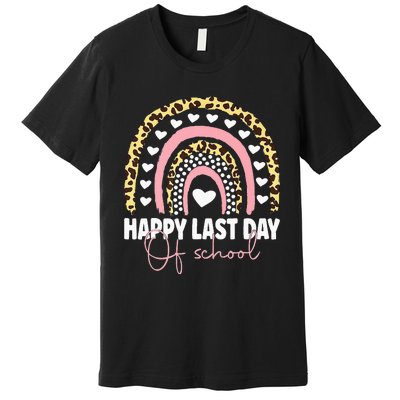 Leopard Happy Last Day Of School Student Graduation Rainbow Premium T-Shirt