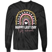 Leopard Happy Last Day Of School Student Graduation Rainbow Tie-Dye Long Sleeve Shirt